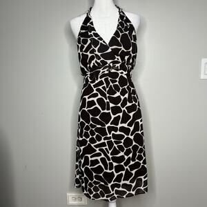 Vintage Y2K Giraffe Animal Print Halter Dress Women's 8 Gold Hardware Flowy